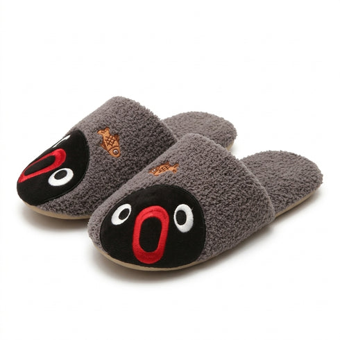 Surprised Penguin Fish Fleece Slippers