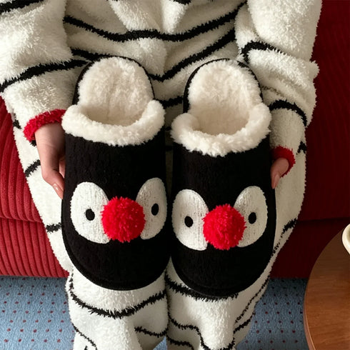 Cartoon Penguin Pompom Plush Slippers