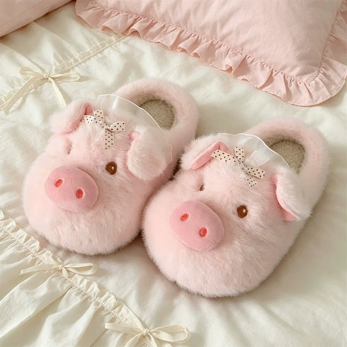 Plush Piggy Snout House Slippers