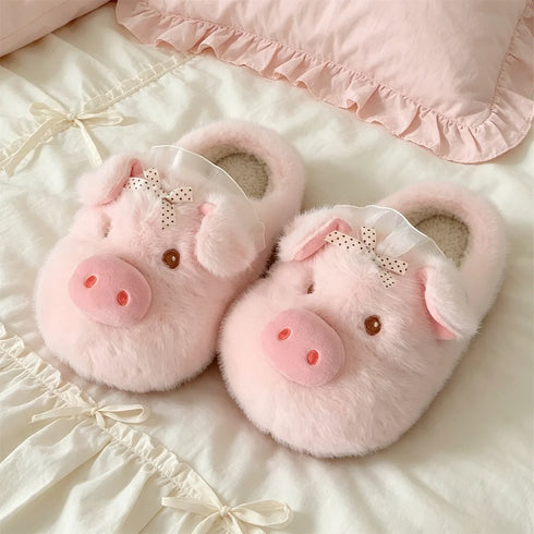 Fuzzy Pig Character House Slippers