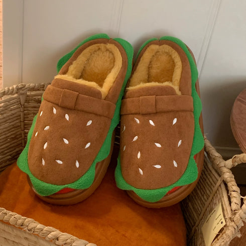 Fun Burger Bun Plush Slippers
