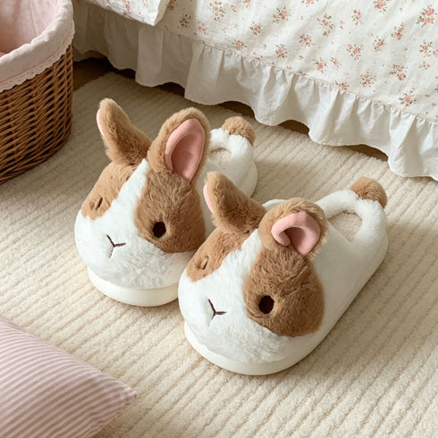 Fluffy Bunny Ear Platform Slippers