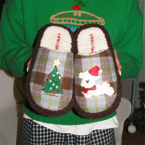 Plaid Pup Holiday slippers