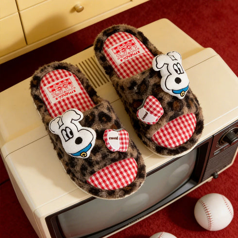 Leopard Dog Patch Gingham Slippers