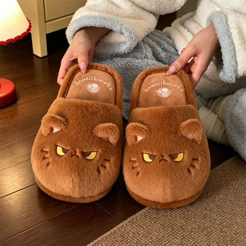 Grumpy Kitten Fuzzy House Slippers