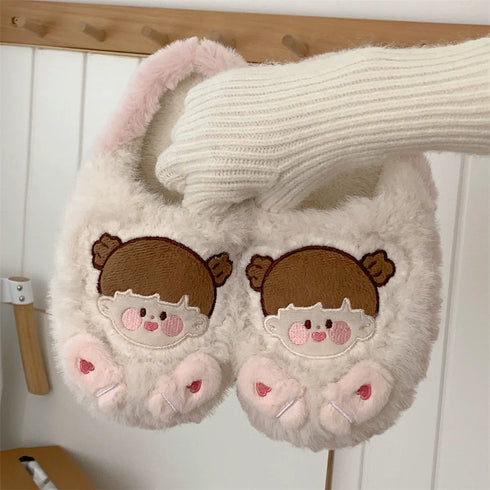 Playful Cartoon Couple Plush Slippers