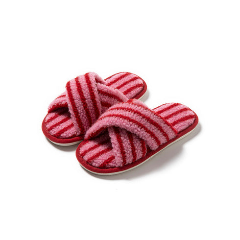 Striped Cross Strap Slippers