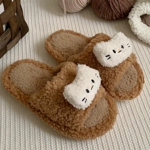 Cat Face Fuzzy Open-Toe slippers