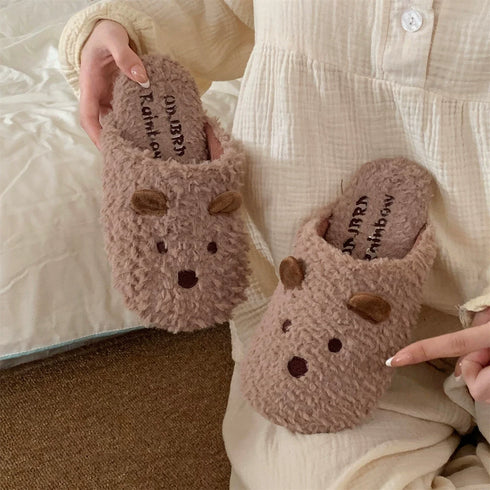 Cozy Bear Face Plush Slippers