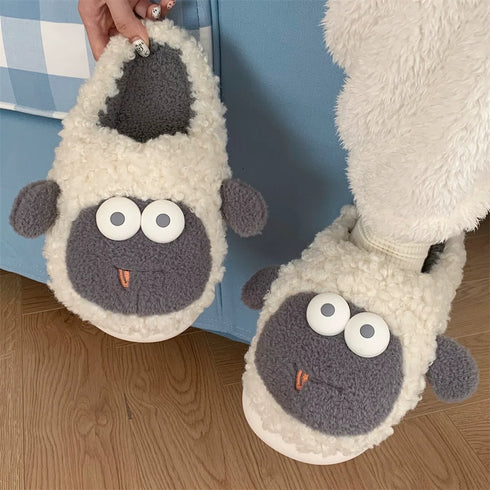 Googly Eye Sheep Fuzzy Slippers