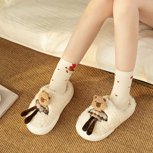 Fuzzy Capybara Doll Plush Slippers