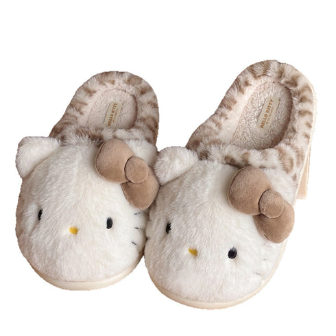Bow Accent Leopard Plush Slippers