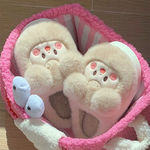 Fuzzy Pom Pom Cartoon Slippers