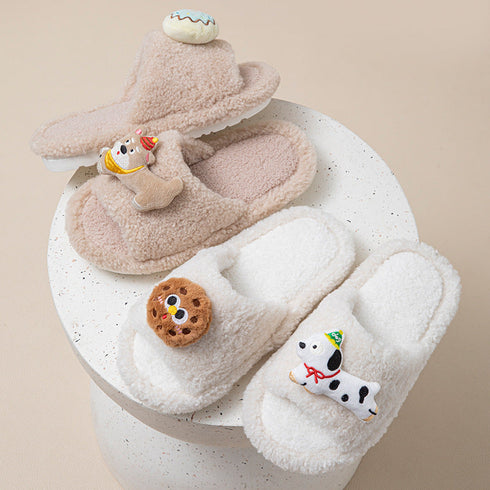 Puppy Donut Plush Home Slippers