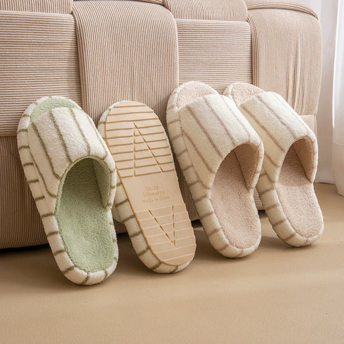 Cozy Striped Terry Texture Slides
