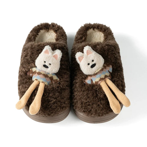Fuzzy Puppy Character Plush Slippers