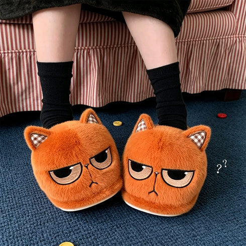 Grumpy Cat Face Plush Slippers