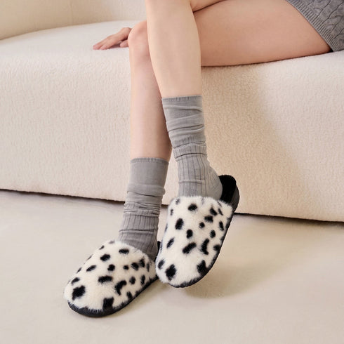 Fuzzy Spotted Indoor House Slippers