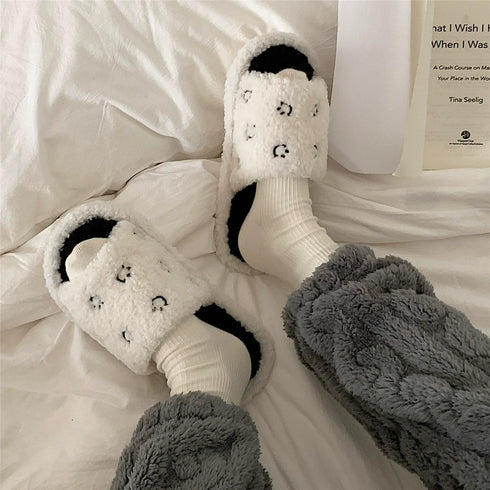 Happy Face Fuzzy Plush Slippers