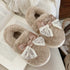 Sheer Lace Bow Plush Slippers