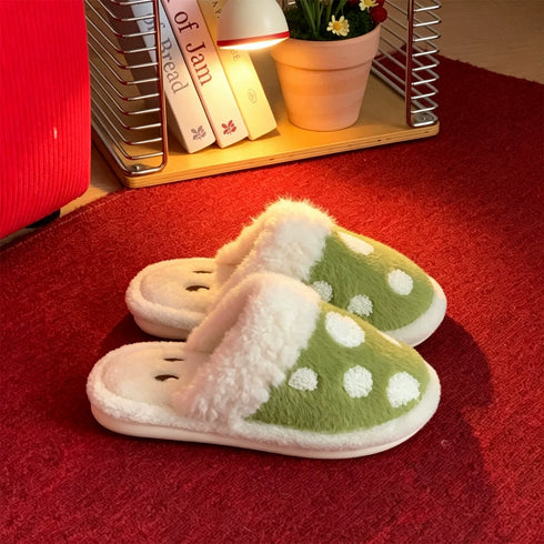 Polka Dot Mushroom Plush Slippers