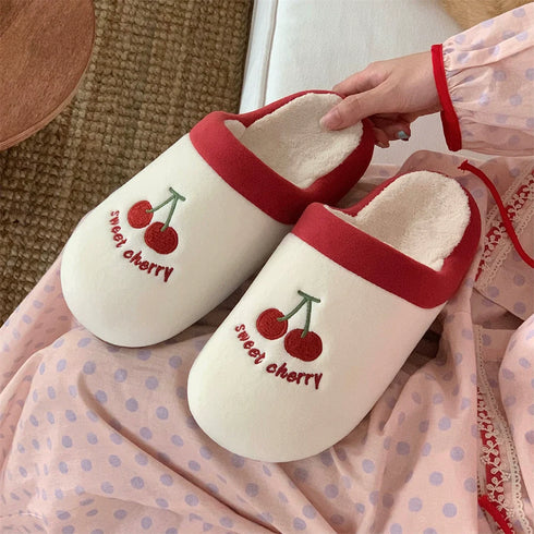 Embroidered Cherry Pup Slippers