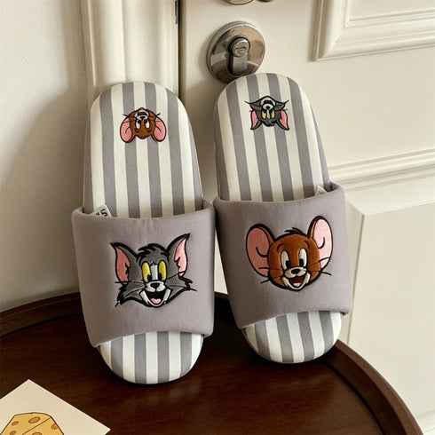 Cartoon Striped Open Toe Slides