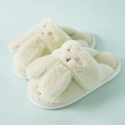 Fuzzy Bunny Ears House Slippers