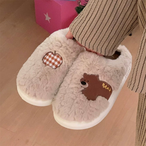 Apple Puppy Gingham Patch Slippers