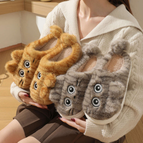 Fuzzy Striped Kitty House Slippers