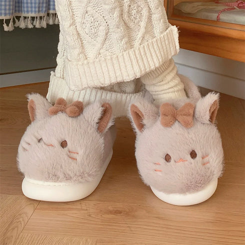 Cat Ears Bow Plush Slippers