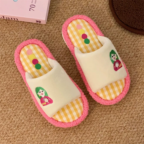 Playful Gingham Cartoon Home Slippers