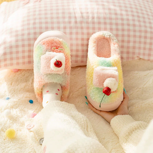 Cherry Topped Fuzzy Cake Slippers