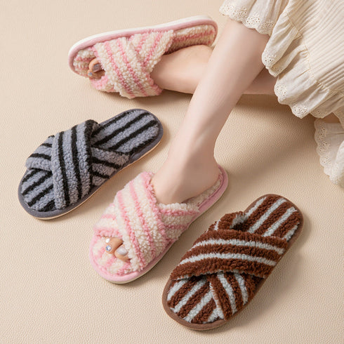 Striped Cross Strap Slippers