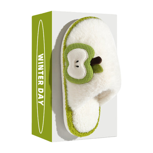 Cozy Apple Motif Plush Slides