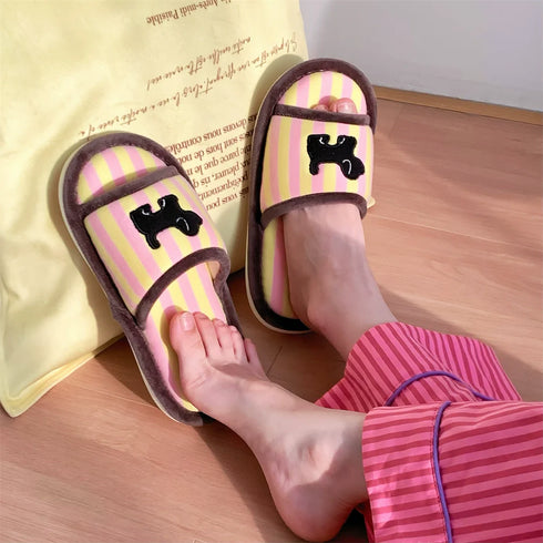 Whimsical Dog Striped Indoor Slippers