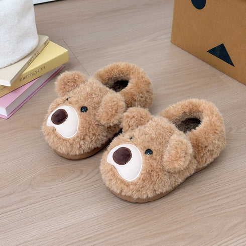Fuzzy Teddy Bear Face Slippers