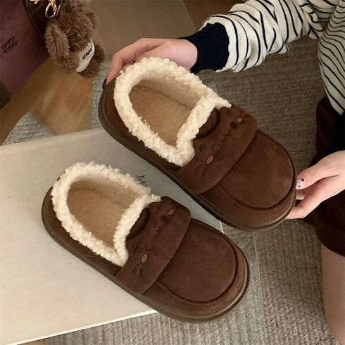 Cat Whisker Plush Platform Slippers