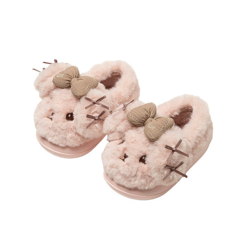 Fuzzy Cartoon Bow Winter Slippers
