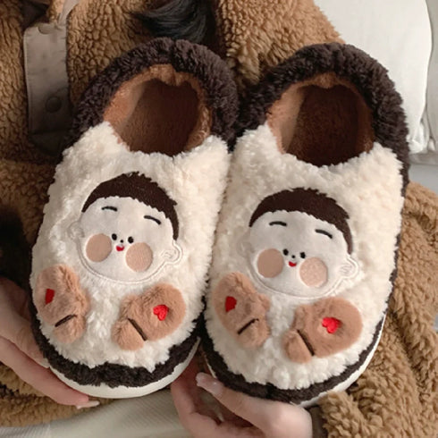 Playful Cartoon Couple Plush Slippers