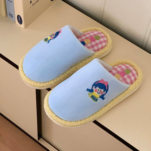 Playful Gingham Cartoon Home Slippers