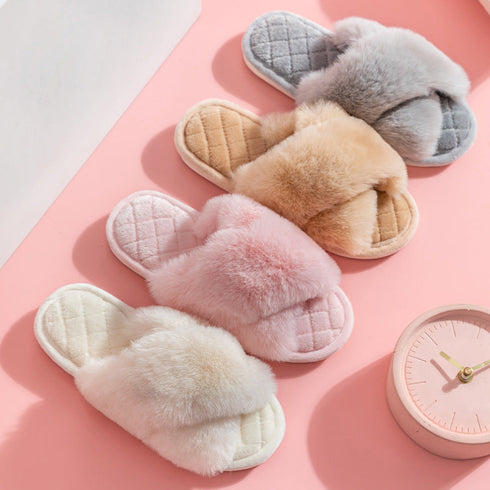Fluffy Crisscross Quilted Slippers