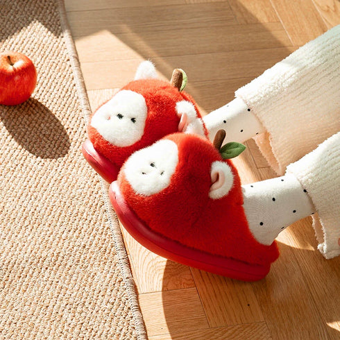 Cartoon Apple Puppy Plush Slippers