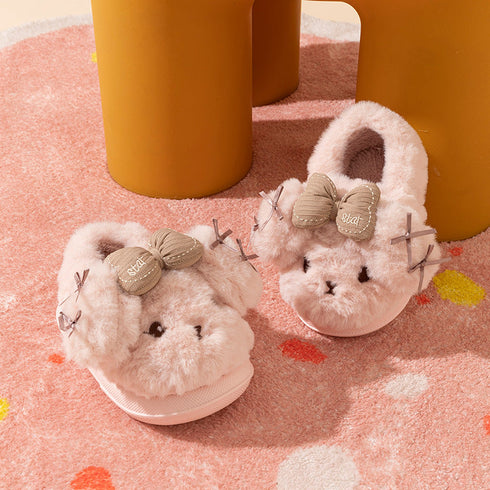 Fuzzy Cartoon Bow Winter Slippers