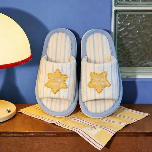 Striped Star Patch Linen Slippers