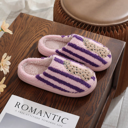 Striped Leopard Plush House Slippers