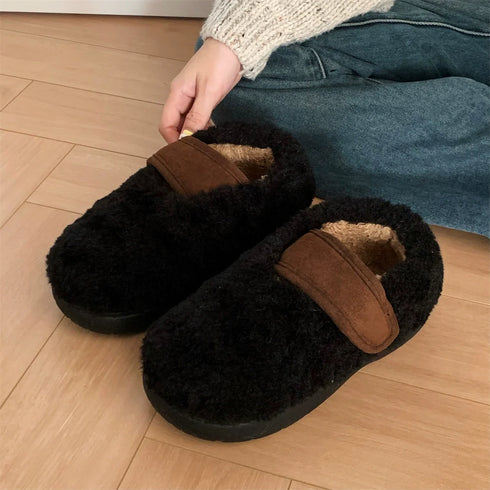 Fuzzy Two-Tone Strap Slippers