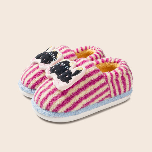 Whimsical Kitty Striped Plush Slippers