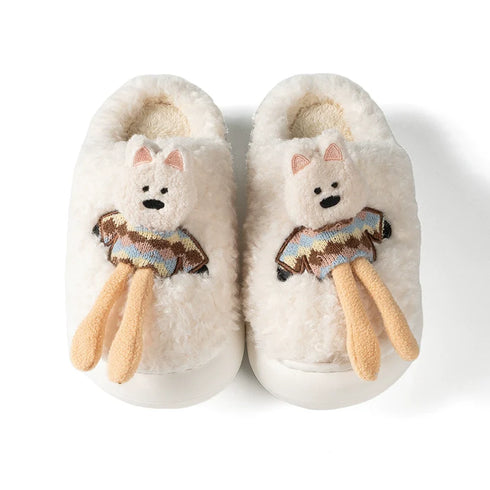 Fuzzy Puppy Character Plush Slippers