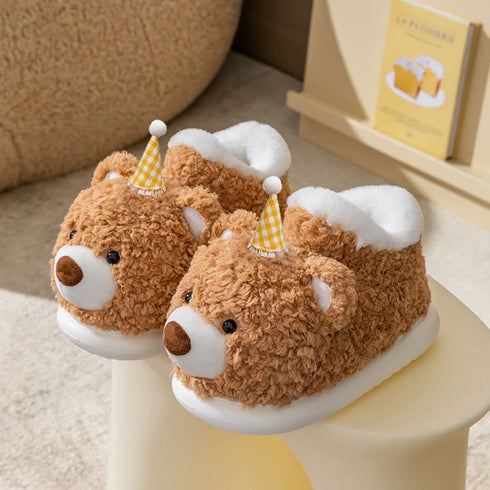 Fuzzy Teddy Bear Bootie Slippers